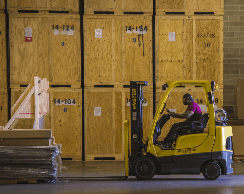 Forklift in warehouse