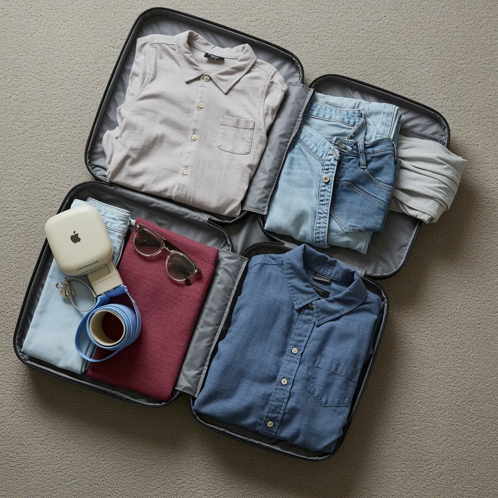 Clothes lined up for moving.