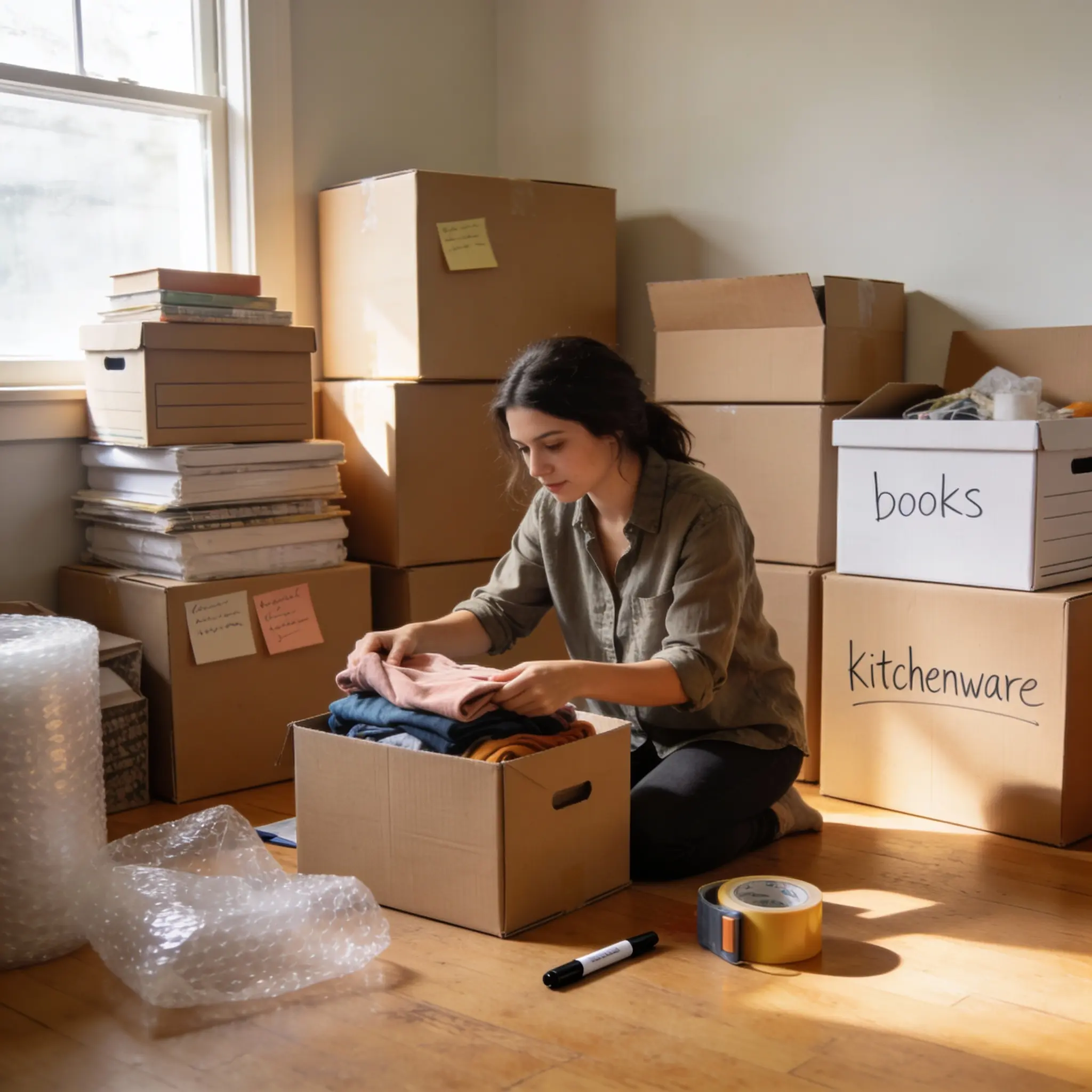 A person packing for a move.