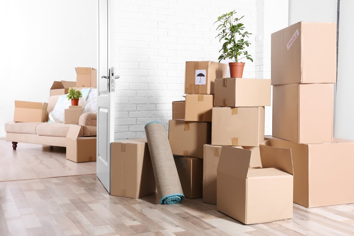 packed household stuff for moving into new house